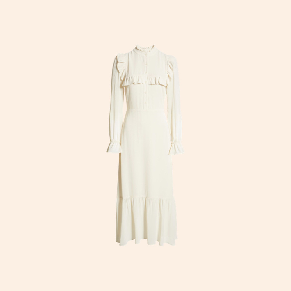 Reformation Blush Cream Ruffled Midi Dress - Picture 2 of 4